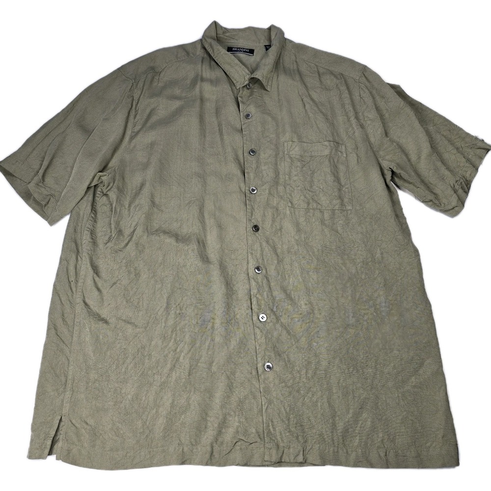 Vtg Brandini Mens 100% Silk Brown Hawaiian Button Down‎ Shirt Men's Size XL